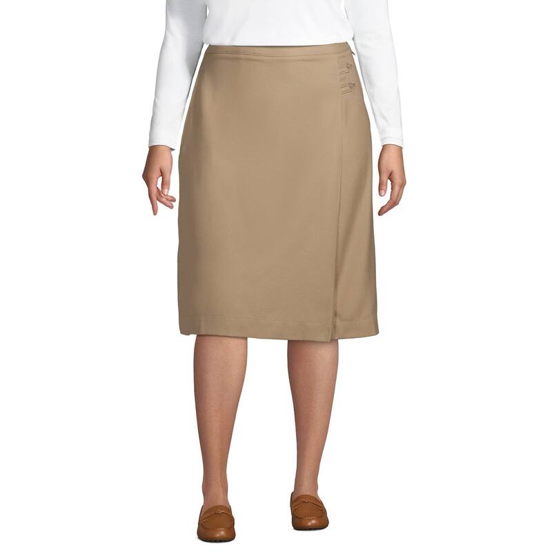 ランズエンド レディース ボトムスカート A ライン プラスサイズ Plusize Lands' End School Uniform Solid A-line Skirt Khaki カーキ