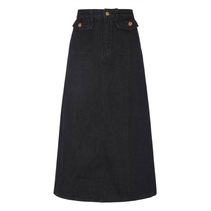 アレグラ ケー レディース ボトムスカート A ライン デニム ALLEGRA K Long Denim Skirt for Women's Casual High Waisted Flapocket A-Line Jean Skirt Black ブラック|ReVida 店