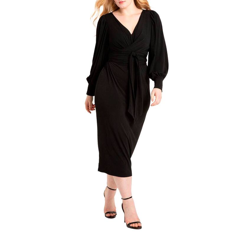 エロクイ レディース トップス 衣装 つけ加える大きさ midi ELOQUII Women\u0027s Plusize Cross Front Midi Dress Totally Black 黒いこと