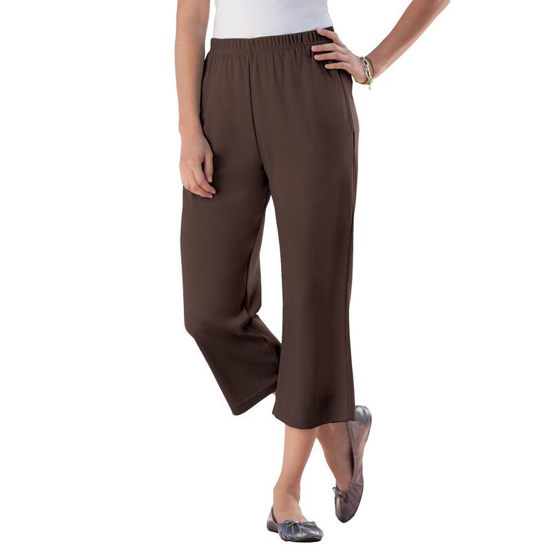 ウーマン ウィズイン レディース ボトムス カジュアルパンツ プラスサイズ プチ キャップ ニット Woman Within Plusize Petite 7-Day Knit Capri Chocolate チョコレート