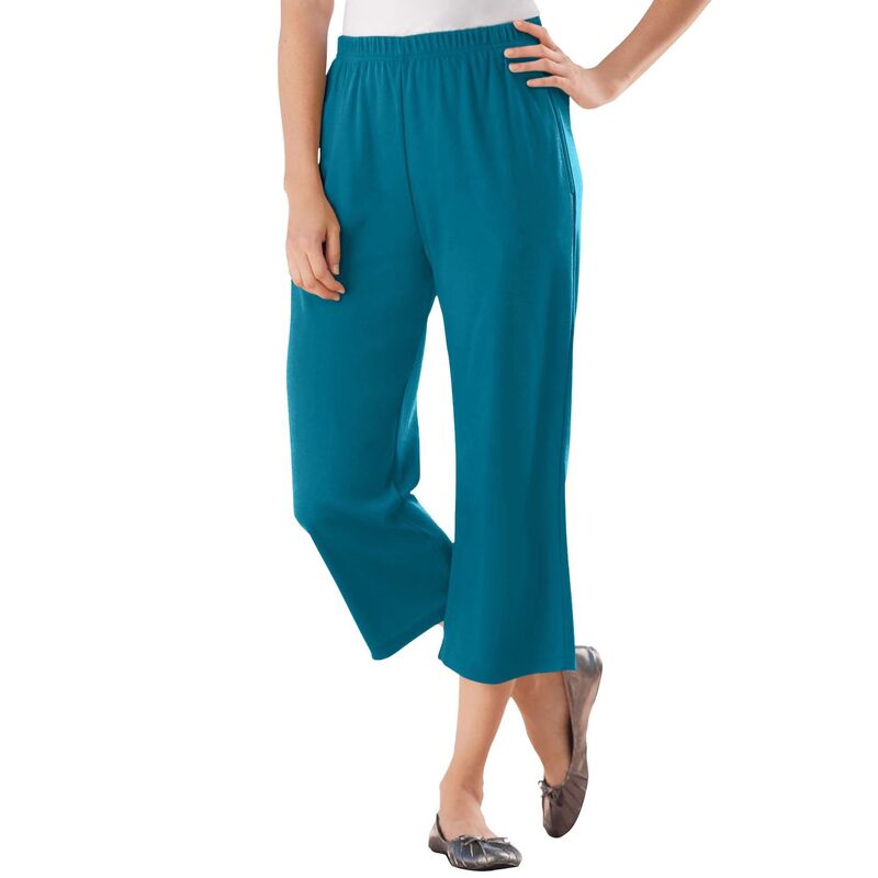 ウーマン ウィズイン レディース ボトムス カジュアルパンツ プラスサイズ プチ キャップ ニット Woman Within Plusize Petite 7-Day Knit Capri Deep Teal ティール