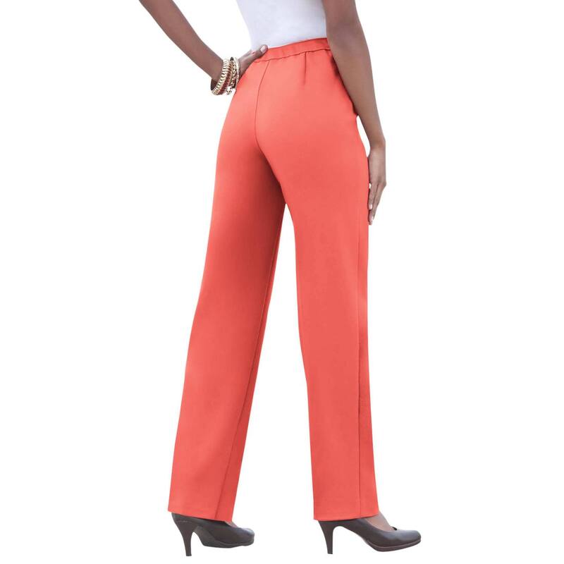 ロアマンズ レディース ボトムス カジュアルパンツ ストレート プラスサイズ プチ Roaman's Women's Plusize Petite Classic Bend Over Pant Woven Pull-On Straight Leg Pant Sunset Coral コーラル|ReVida 店