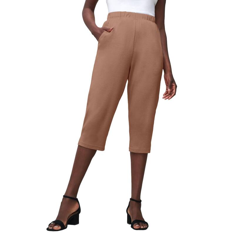 ジェシカロンドン レディース ボトムス カジュアルパンツ プラスサイズ キャップ Jessica London Women's Plusize Soft Ease Capri Creamy Mocha モカ｜ReVida 店