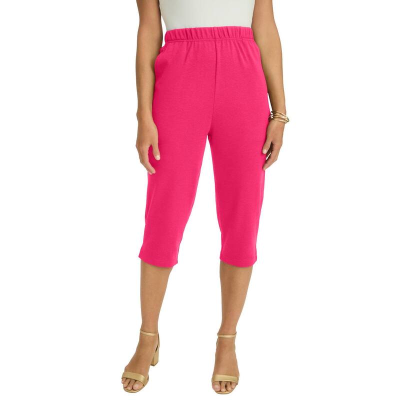 ジェシカロンドン レディース ボトムス カジュアルパンツ プラスサイズ キャップ Jessica London Women's Plusize Soft Ease Capri Pink Burst ピンク｜ReVida 店
