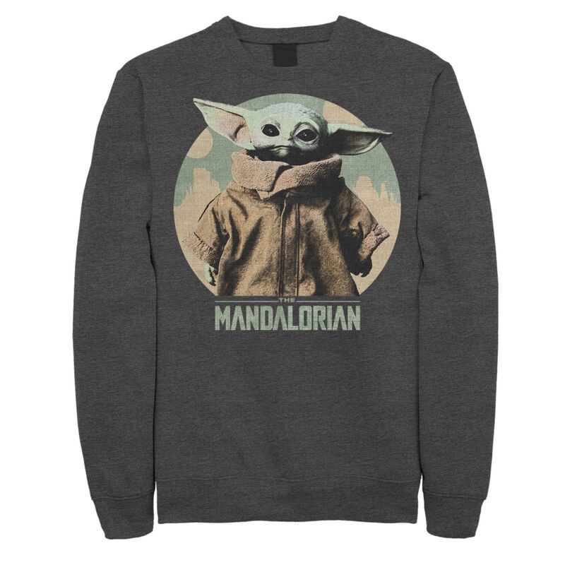 アニメキャラクター メンズ アウター パーカー・スウェット シャツ Licensed Character Men'star Wars The Mandalorian The Child Faded Portrait Sweatshirt Charcoal Heather チャコール