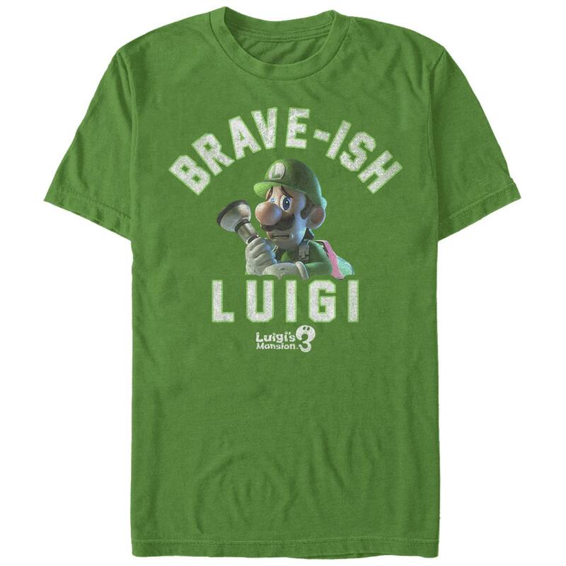 アニメ人となり メンズ トップス ティーシャツ グラフィック Licensed Character Men\u0027s Luigi\u0027s Mansion 3 Brave-ish Luigi Portrait Graphic Tee Kelly メンズファッション-Tシャツ・カットソー-トップス