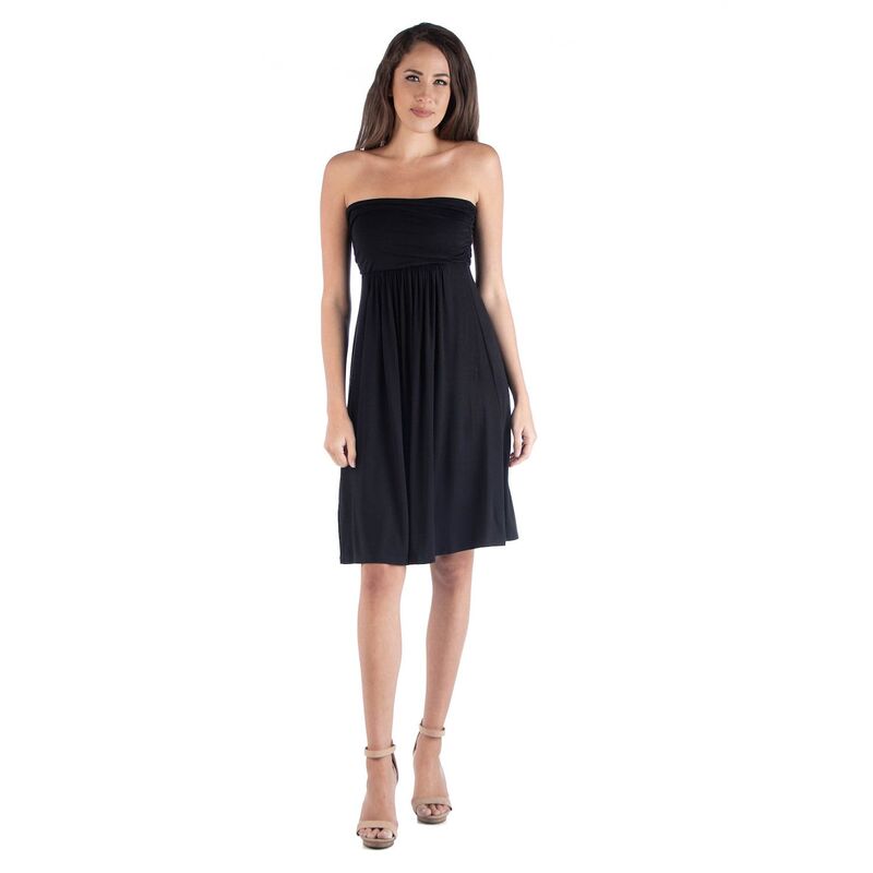 24 セブンコンフォート レディース トップス ワンピース プリーツ ミニ ストラップレス エンパイア Women\'s 24seven Comfort Apparel Strapless Pleated Empire Waist Mini Dress Black ブラック｜ReVida 店