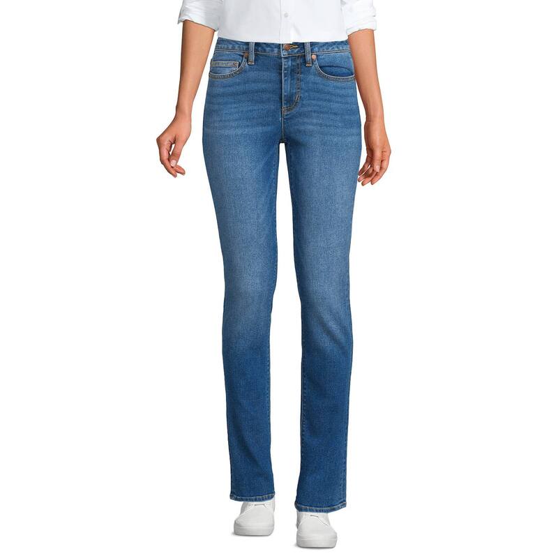 ランズエンド レディース ボトムス デニムパンツ ストレート ジーンズ Women's Lands' End Mid-Rise Straight Leg Jeans Indigo Tide Blue インディゴ