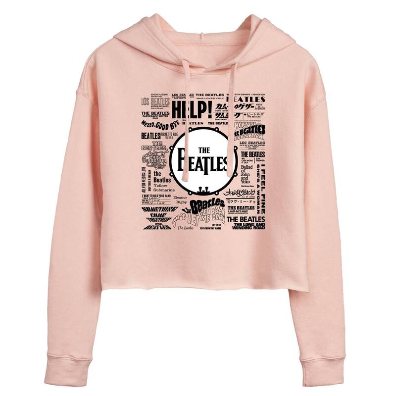 アニメキャラクター レディース アウター パーカー・スウェット クロップド グラフィック Licensed Character Juniors' The Beatles Word Cropped Graphic Hoodie Pink ピンク