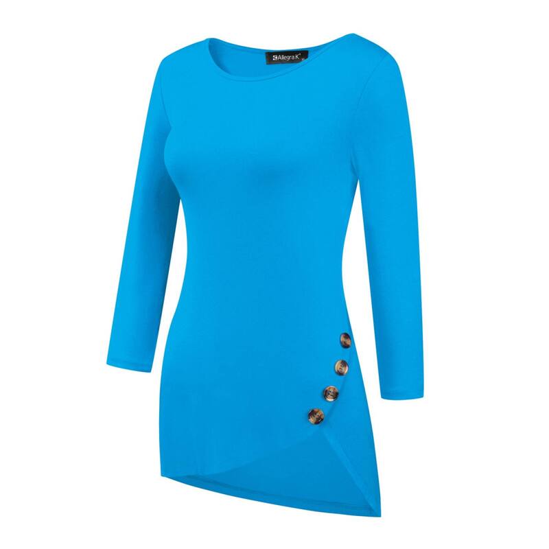 アレグラ ケー レディース トップス シャツ アシンメトリー ALLEGRA K Women's Round Neck 3/4 Sleeve Asymmetric Hem Casual Tunic Top Blue ブルー