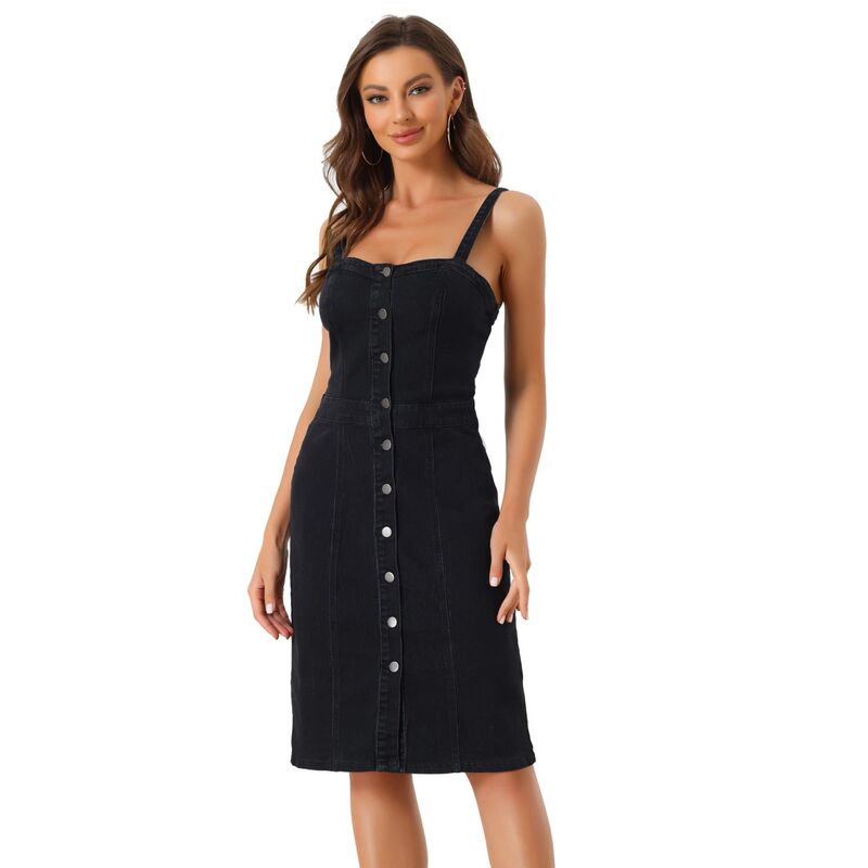 アレグラ ケー レディース トップス ワンピース ボタンダウン ノースリーブ ダウン デニム ALLEGRA K Button Down Denim Dress for Women'sleevelessweetheart Neck Jean Dresses Black ブラック 15,106円