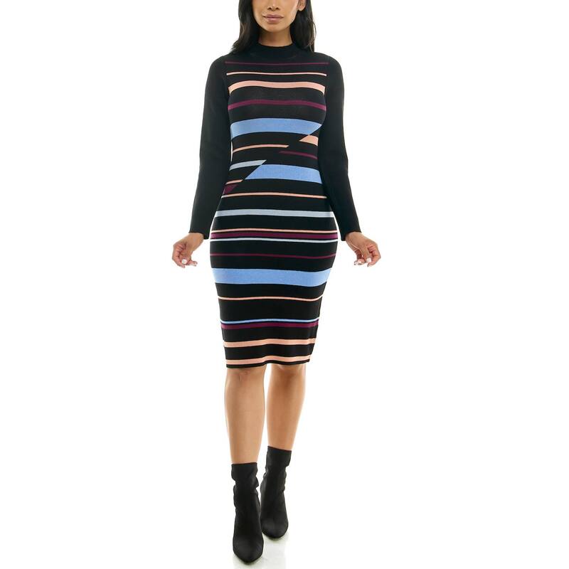 ニナレオナルド レディース トップス 衣装 肋筋 スウェーター Women\u0027s Nina Leonard Ribbed Stripe Sweater Dress Black Multi 黒いこと