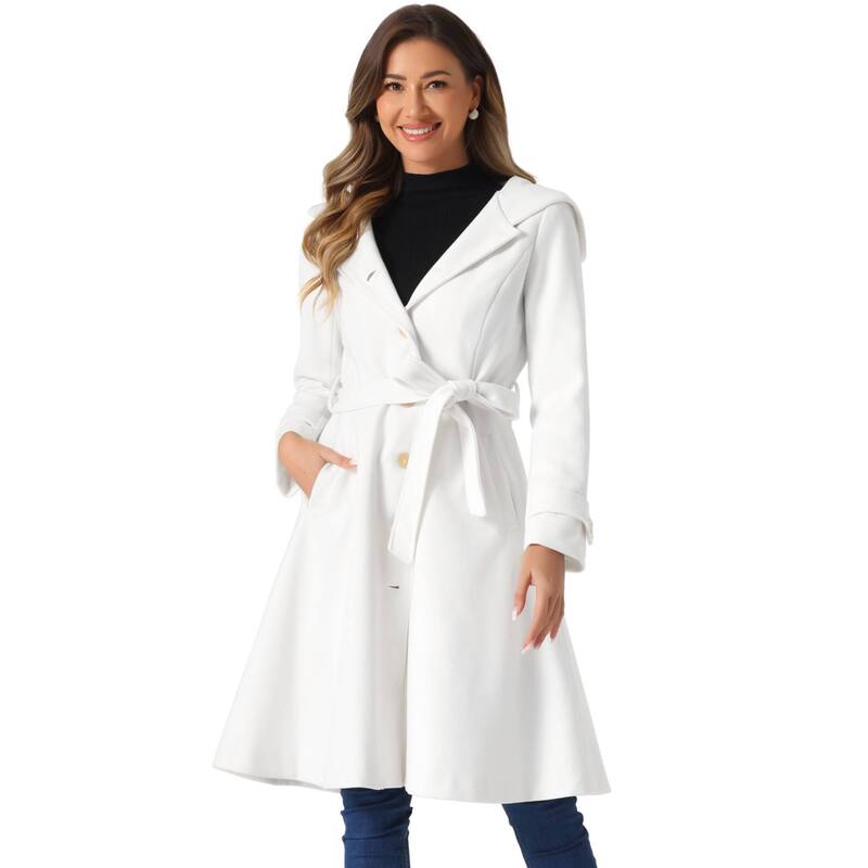 アレグラ ケー レディース アウター 上衣・上衣 厚地の外套 ALLEGRA K Single Breasted Belted Hooded Coat for Women Winter Coat with Pockets White 白いこと