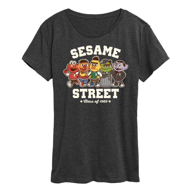 アニメキャラクター レディース トップス Tシャツ グラフィック Licensed Character Women'sesame Street Collegiate Graphic Tee Heather Charcoal チャコール