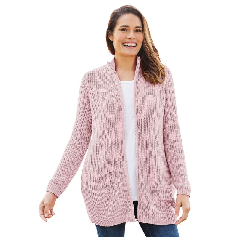 ウーマン ウィズイン レディース アウター ニット・セーター プラスサイズ カーディガン Woman Within Plusize Zip Front Shaker Cardigan Sweater Pink ピンク 10,345円