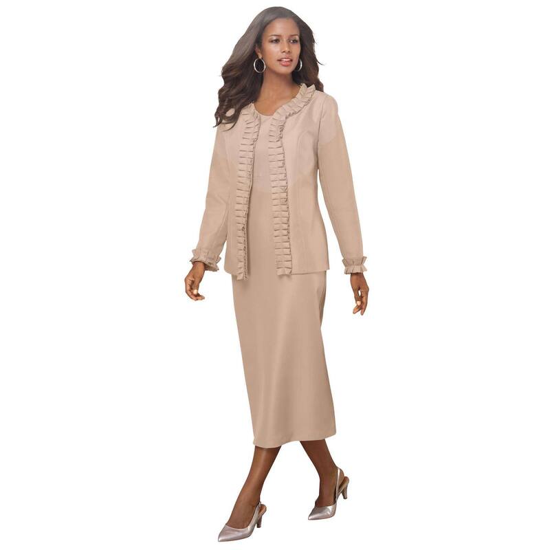 ロアマンズ レディース トップス 衣装 つけ加える大きさ 筋目 上衣 Roaman\u0027s Women\u0027s Plusize Long Sleeve Pleated Jacket Dresset Elegant 2-Piece Sheath Suit New Khaki カーキ