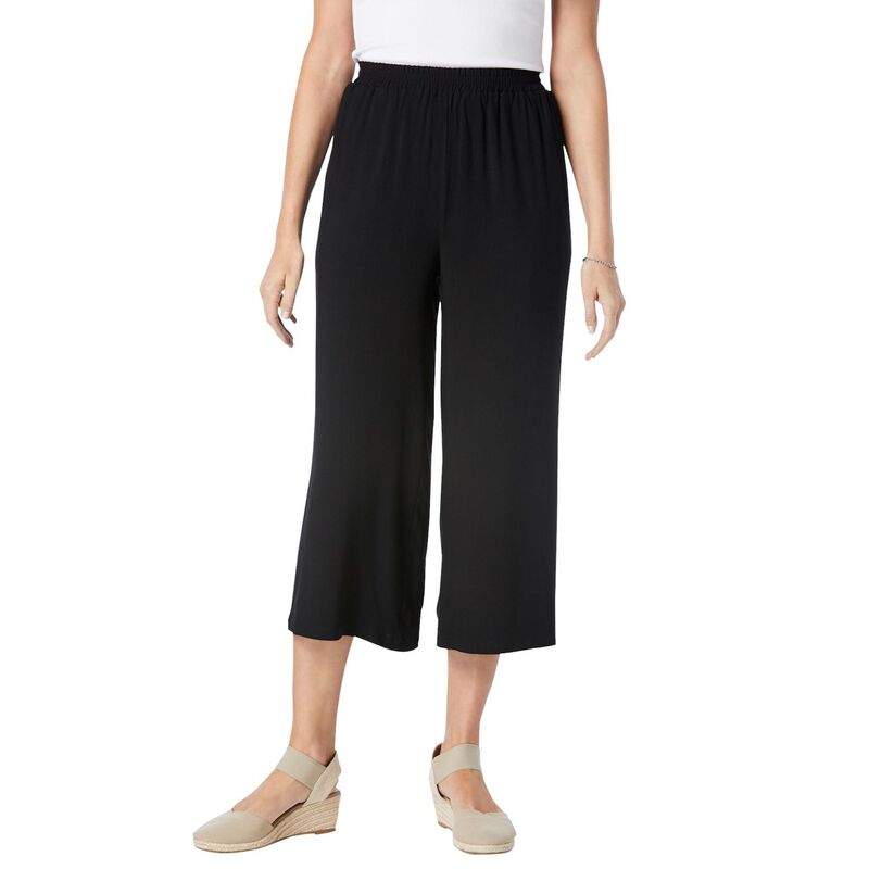 ウーマン ウィズイン レディース ボトムス カジュアルパンツ プラスサイズ キャップ Woman Within Plusize Pull-On Elastic-Waist Soft Capri Black ブラック｜ReVida 店