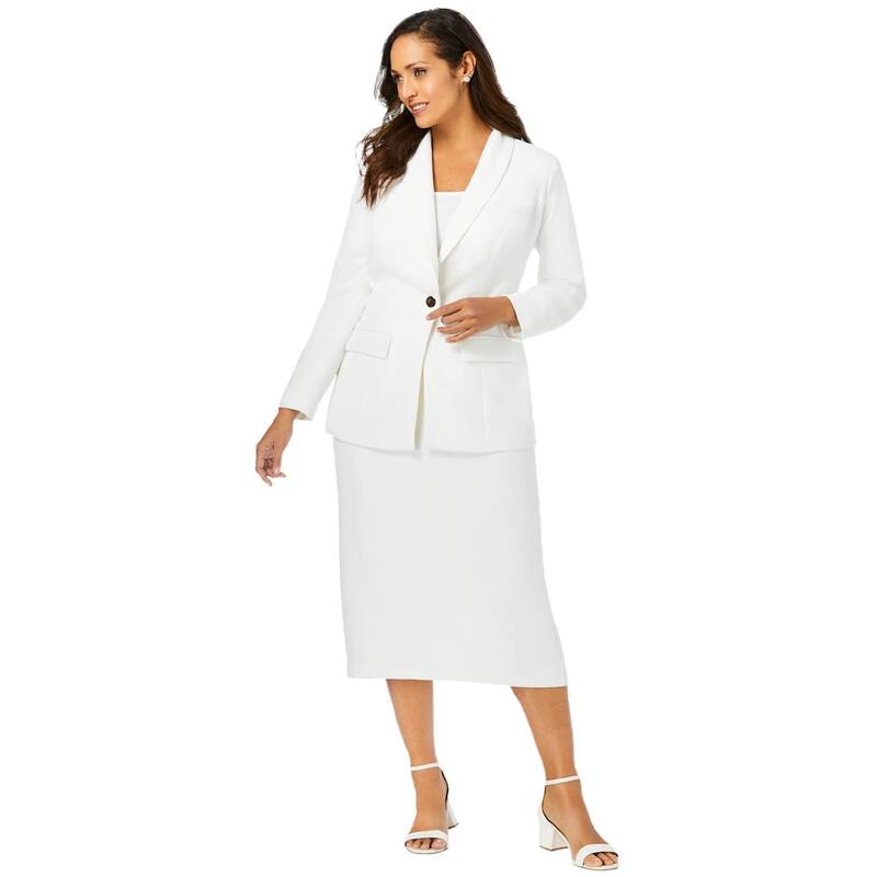 ジェシカロンドン レディース トップス ワンピース クレープラスサイズ スカート Jessica London Women's Plusize 2-piece Stretch Crepe Single-breasted Skirt Suit White ホワイト