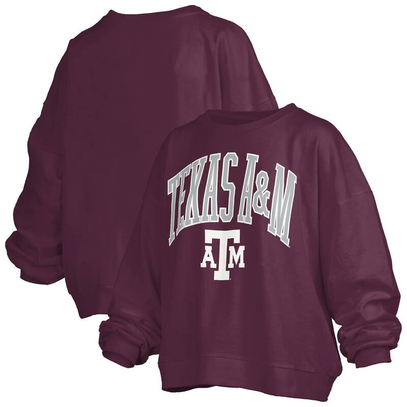 押し付けるボックス席 レディース アウター パーカー・スウェット プルオーバー ロゴタイプ Women\u0027s Pressbox Maroon Texas A\u0026M Aggies Janise Arch Over Logo Waist Length Oversized Pullover Sweatshirtam Red 赤いこと