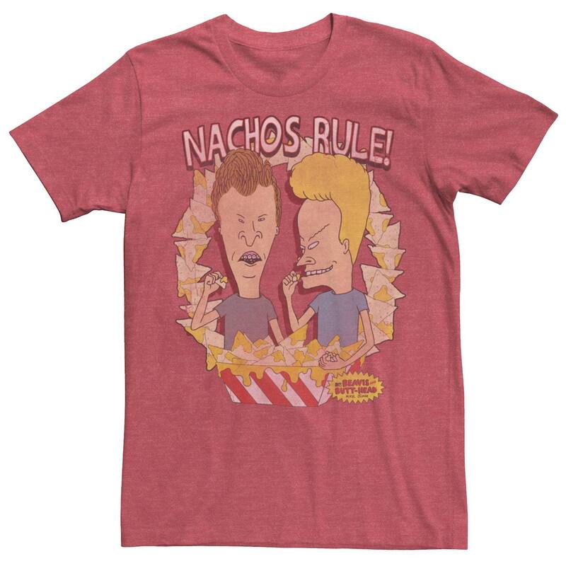 アニメ人となり メンズ トップス ティーシャツ Licensed Character Men\u0027s Beavis and Butt-Head Nachos Rule Tee Red Heather ギョリュウモドキ メンズファッション-トップス-Tシャツ・カットソー