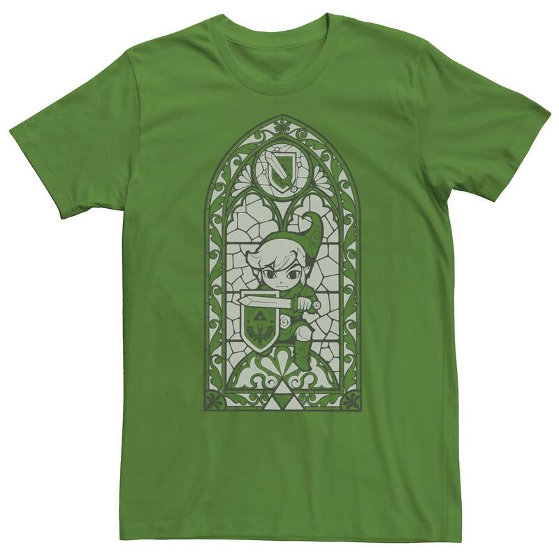 アニメ人となり メンズ トップス ティーシャツ Licensed Character Men\u0027s Nintendo Legend of Zelda Wind Waker Link Stained Glass Tee Kelly Tシャツ・カットソー-トップス-メンズファッション