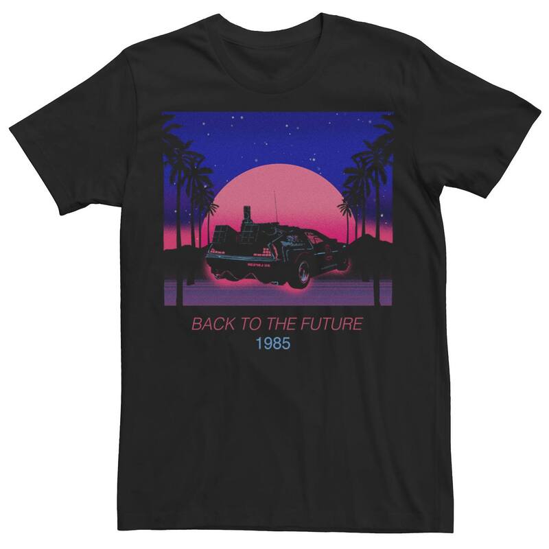アニメ人となり メンズ トップス ティーシャツ Licensed Character Men\u0027s Back To The Future 1985 Neon Delorean Sunsetee Black 黒いこと トップス-Tシャツ・カットソー