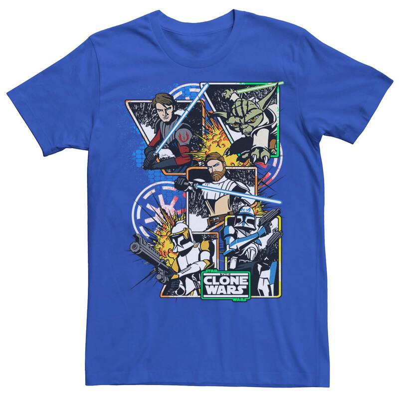はやりっ児 ウォーズ メンズ トップス ティーシャツ Men\u0027star Wars: The Clone Wars Group Shot Comic Panels Tee Royal Tシャツ・カットソー-メンズファッション-トップス