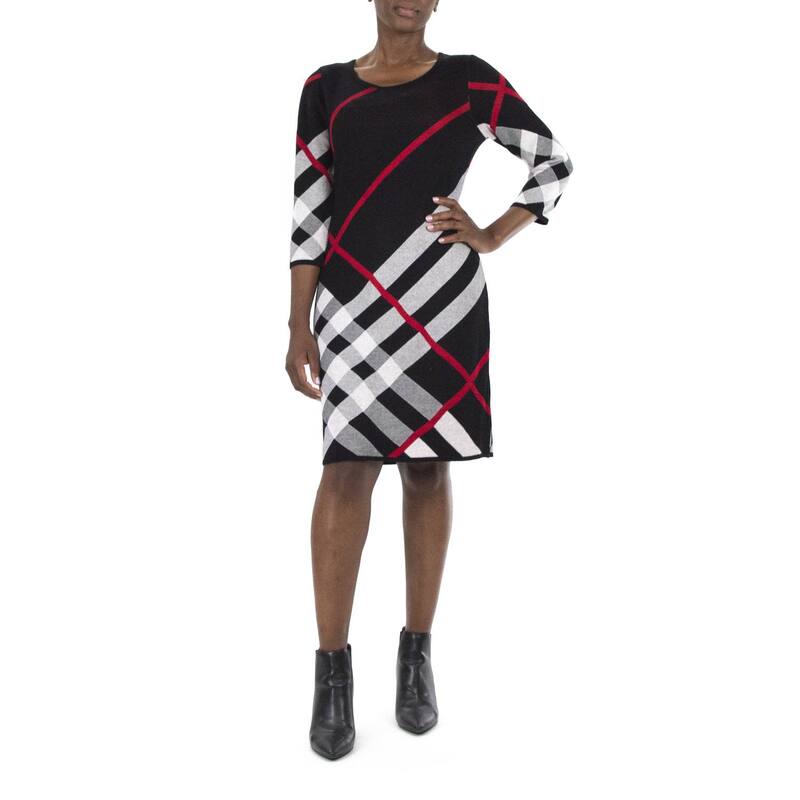 ニナレオナルド レディース トップス ワンピース セーター Women's Nina Leonard Oversize Plaid Sweater Dress Red レッド|ReVida 店
