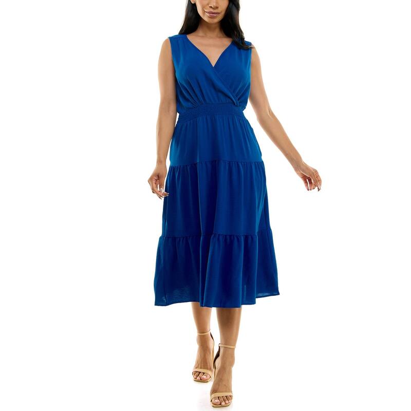 ニナレオナルド レディース トップス ワンピース ティアード ミディ シャーリング Women's Nina Leonard Tiered Smocked Midi Dress Deep Sea