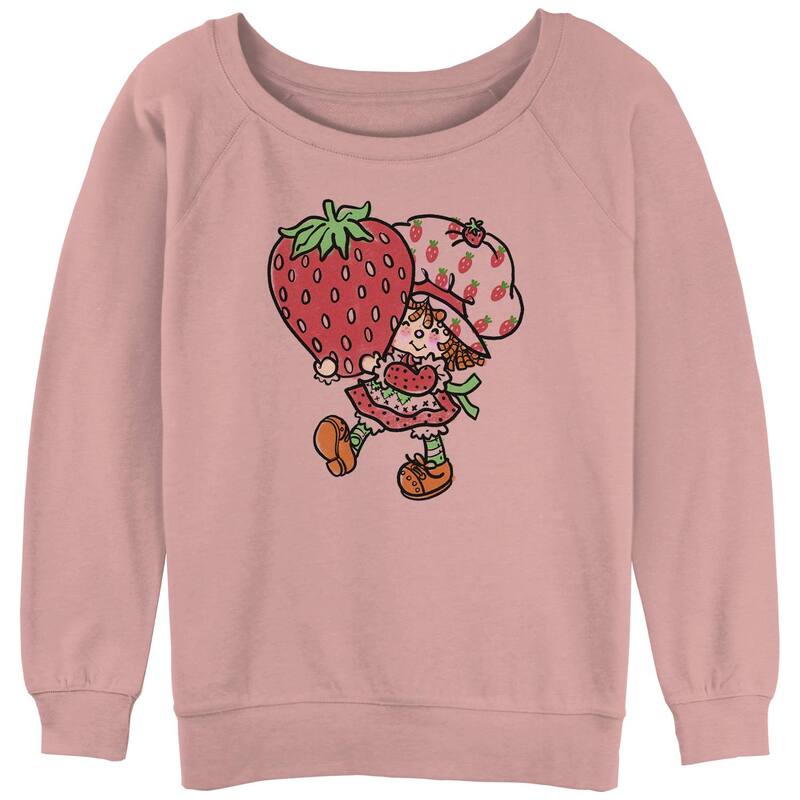 アニメ文字記号 レディース トップス プルオーバー パイル グラフィック Licensed Character Juniors\u0027 Strawberry Shortcake Retro Coloring Book Slouchy Terry Graphic Pullover Desert Pink サクラ色