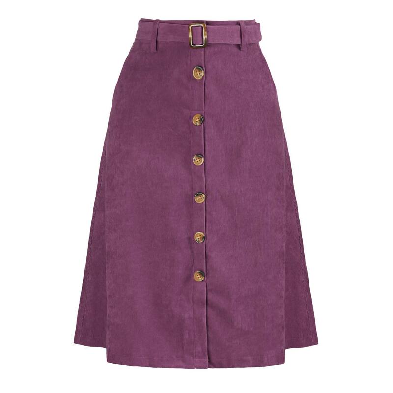 アレグラ ケー レディース ボトムスカート コーデュロイ A ライン ハイウエスト ミディ ALLEGRA K Women's High Waist Midi Skirts A-Line Button Front Belted Corduroy Skirt Purples｜ReVida 店