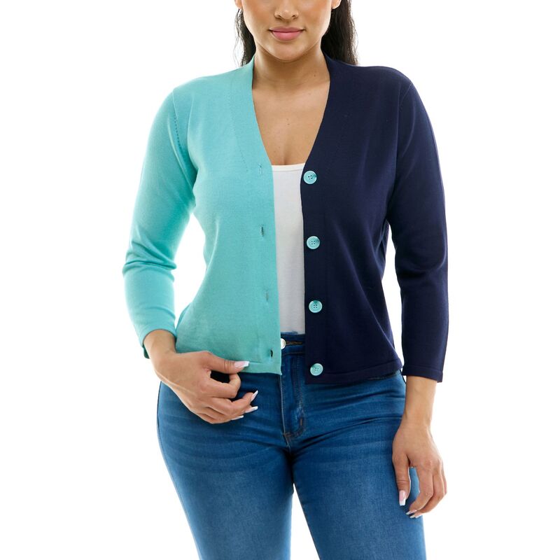 ニナレオナルド レディース アウター ニット・セーター カラーブロック Women's Nina Leonard Colorblock Sweater Mint Navy ネイビー|ReVida 店
