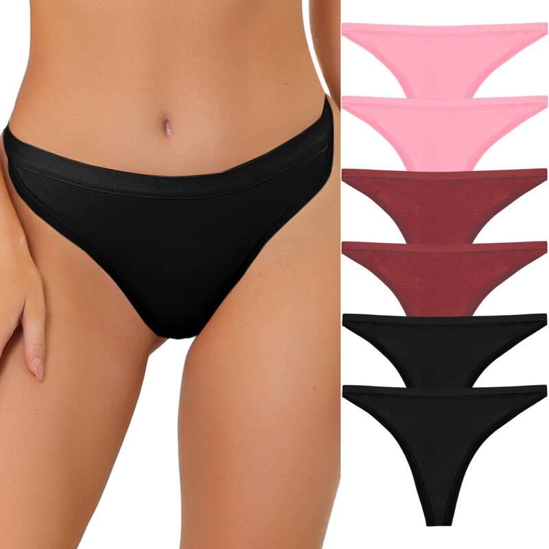 アレグラ ケー レディース アンダーウェア パンツ ALLEGRA K Women's 6 Packs G-String Thong High-Cut Breathable Panties Thongs Red Burgundy Black ブラック