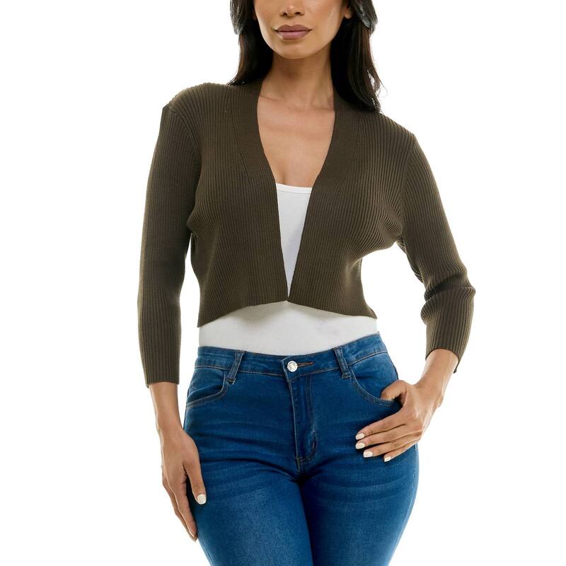 ニナレオナルド レディース アウター ニット・セーター リブ Women's Nina Leonard Three-Quarter Sleeve Ribbedge Bolero Light Olive オリーブ