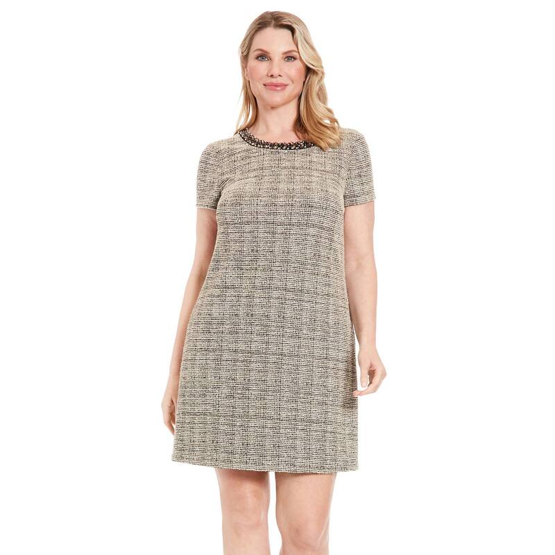 英国の首都タイムス レディース トップス 衣装 プルオーバーイード プルオーバー Women\u0027s London Times T-shirt Embellished Neckline Tweedress Black White 白いこと