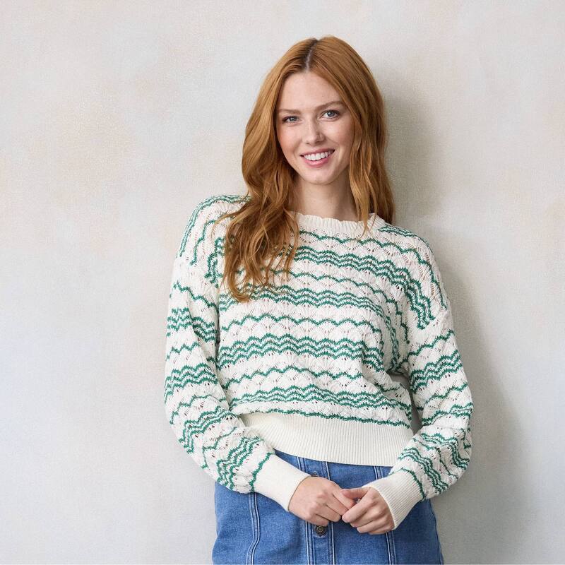 LC Lauren Conrad レディース アウター ニット・セーター クルーネック Women's LC Lauren Conrad Pointelle Crewneck Pullover Sweater Green Maeve Stripe グリーン