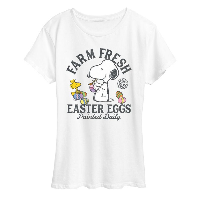 アニメキャラクター レディース トップス Tシャツ グラフィック Licensed Character Women's Peanuts Farm Fresh Easter Eggs Paintedaily Graphic Tee White ホワイト