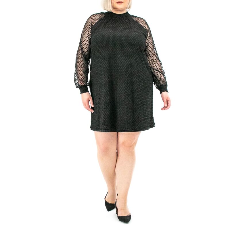 ニナレオナルド レディース トップス ワンピース モックネック プラスサイズ Plusize Nina Leonard Shirred Mock Neck Dress Black ブラック