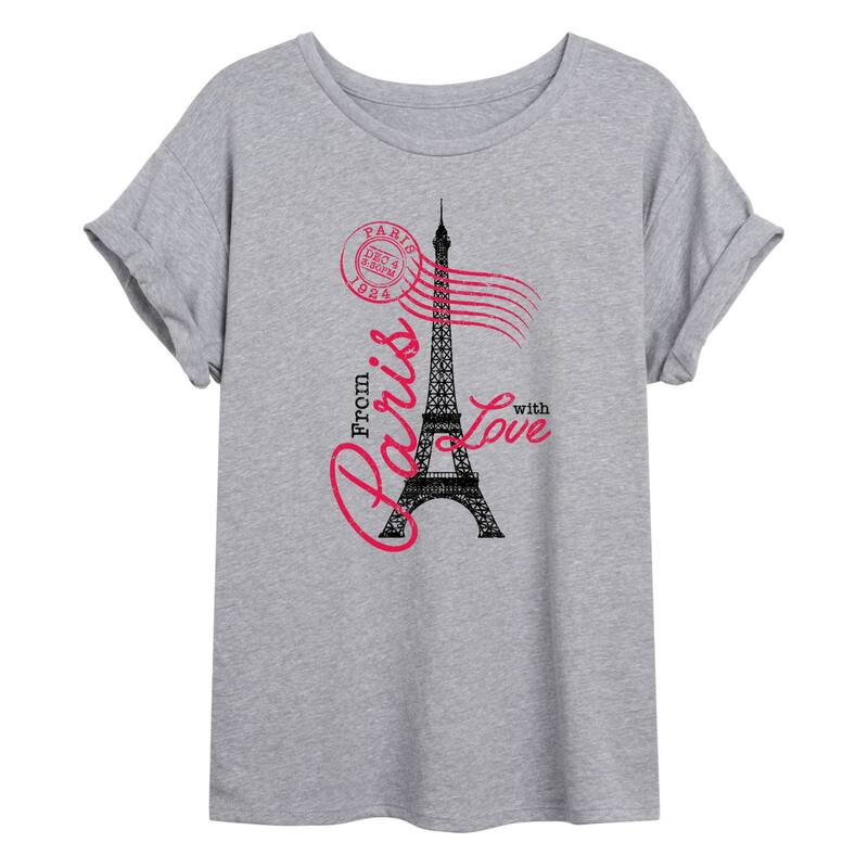アニメキャラクター レディース トップス Tシャツ グラフィック Licensed Character Juniors' Eiffel Tower "From Paris With Love" Oversized Graphic Tee Gray グレー