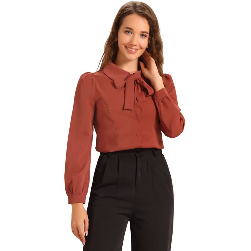 アレグラ ケー レディース トップス シャツ ボタンダウン ブラウス ALLEGRA K Women Button Down Shirt Peter Pan Collar Tie Neck Workwear Blouses Brick Red レッド