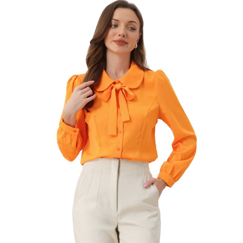 アレグラ ケー レディース トップス シャツ ボタンダウン ブラウス ALLEGRA K Women's Button Down Shirt Peter Pan Collar Tie Neck Workwear Blouses Orange オレンジ 9,216円