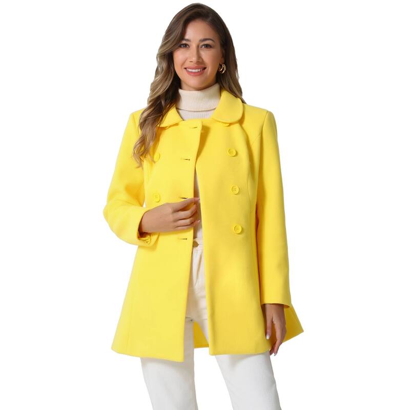 アレグラ ケー レディース アウター ジャケット・ブルゾン コート ALLEGRA K Women's Peter Pan Collar Double Breasted Long Sleeve Winter Coat Yellow イエロー