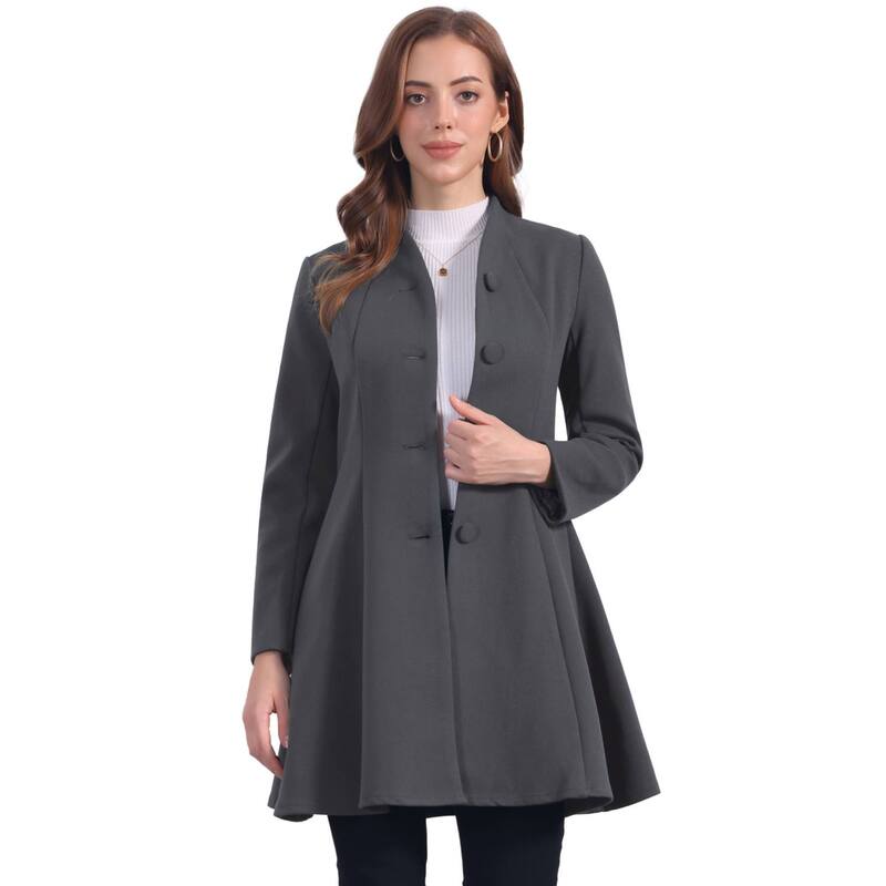 アレグラ ケー レディース アウター ジャケット・ブルゾン A ライン コート ALLEGRA K Women's Winter A-Line Long Sleeve Single Breasted Peplum Hem Long Coat Dark Gray グレー｜ReVida 店