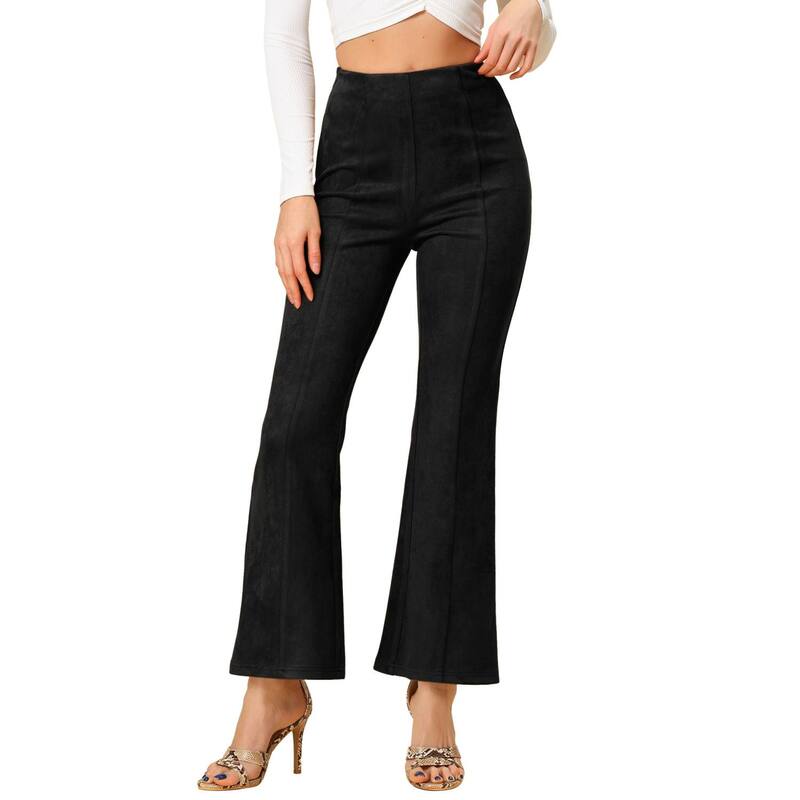 アレグラ ケー レディース ボトムス カジュアルパンツ スエード ニット ALLEGRA K Women'solid Flared Hidden Side Zipper Knitted Faux Suede Flared Pants Black ブラック