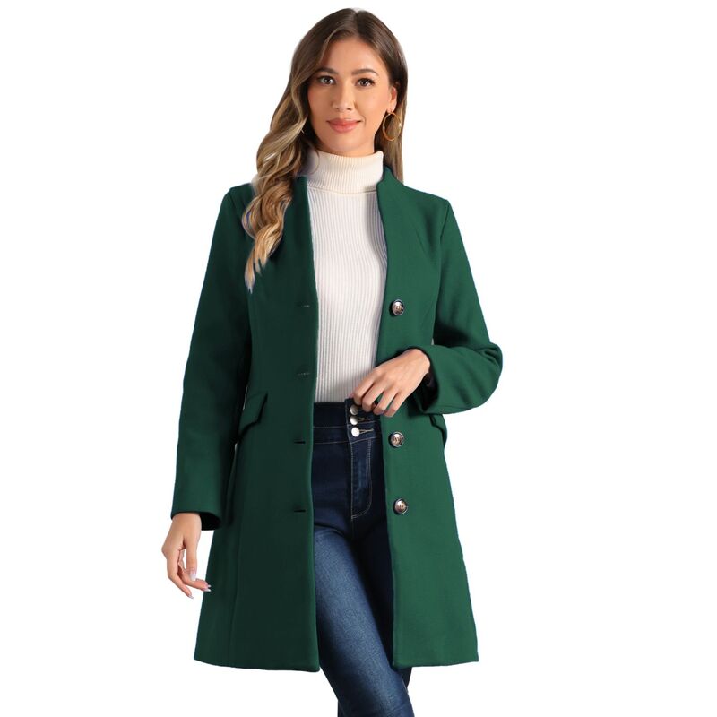 アレグラ ケー レディース アウター ジャケット・ブルゾン Vネック コート ALLEGRA K Women's Elegant Winter V Neck Long Sleeve Single Breasted Long Overcoat Dark Green グリーン