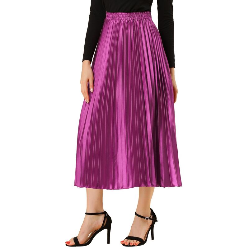 アレグラ ケー レディース ボトムスカート プリーツ ミディ トール ALLEGRA K Women's Elastic Waist Metallic Shiny Accordion Pleated Midi Skirt Mauve メタリック｜ReVida 店