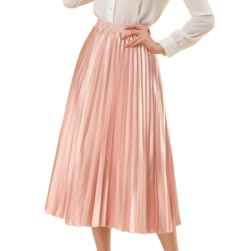 アレグラ ケー レディース ボトムスカート プリーツ ミディ トール ALLEGRA K Women's Elastic Waist Metallic Shiny Accordion Pleated Midi Skirt Pink ピンク|ReVida 店