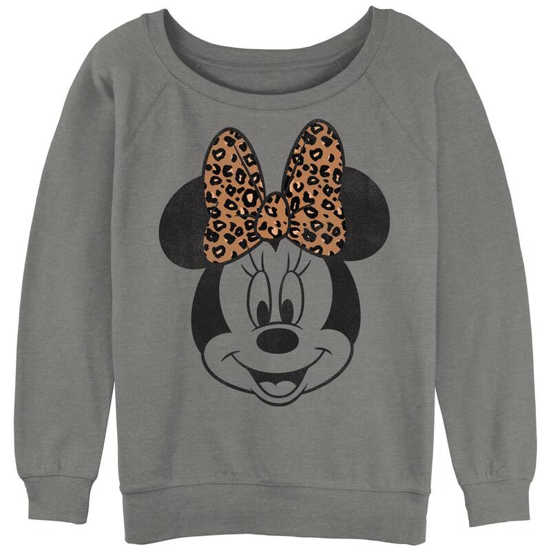 ディズニー レディース トップス Tシャツ プリント グラフィック Disney's Minnie Mouse Juniors' Leopard Print Bow Portrait Graphic Pullover Gray Heather グレー