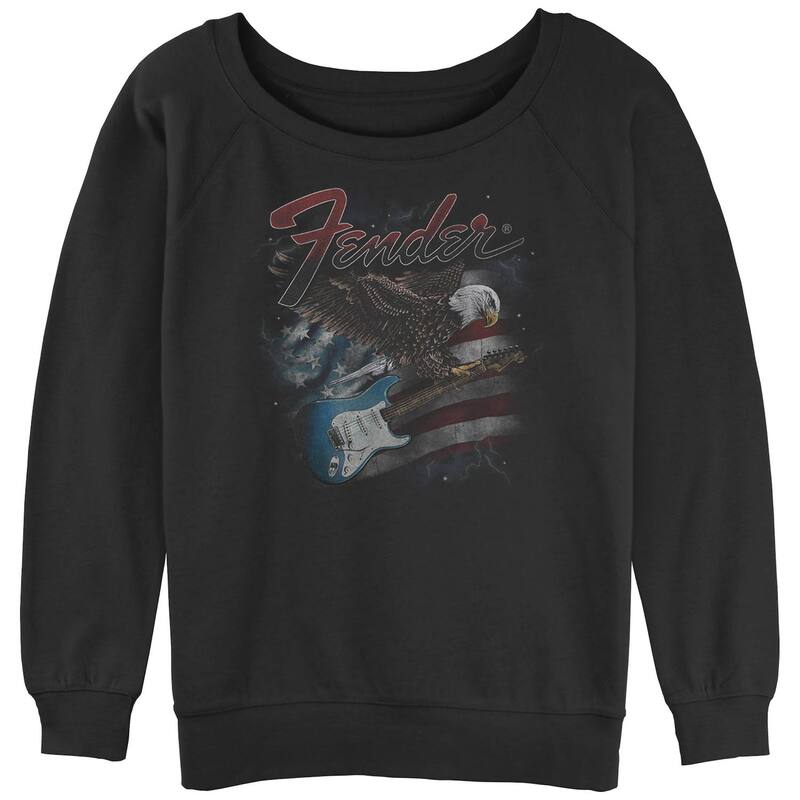 アニメキャラクター レディース アウター パーカー・スウェット シャツ グラフィック Licensed Character Juniors' Fender Eagle Guitar USA Flag Slouchy Graphic Sweatshirt Black ブラック