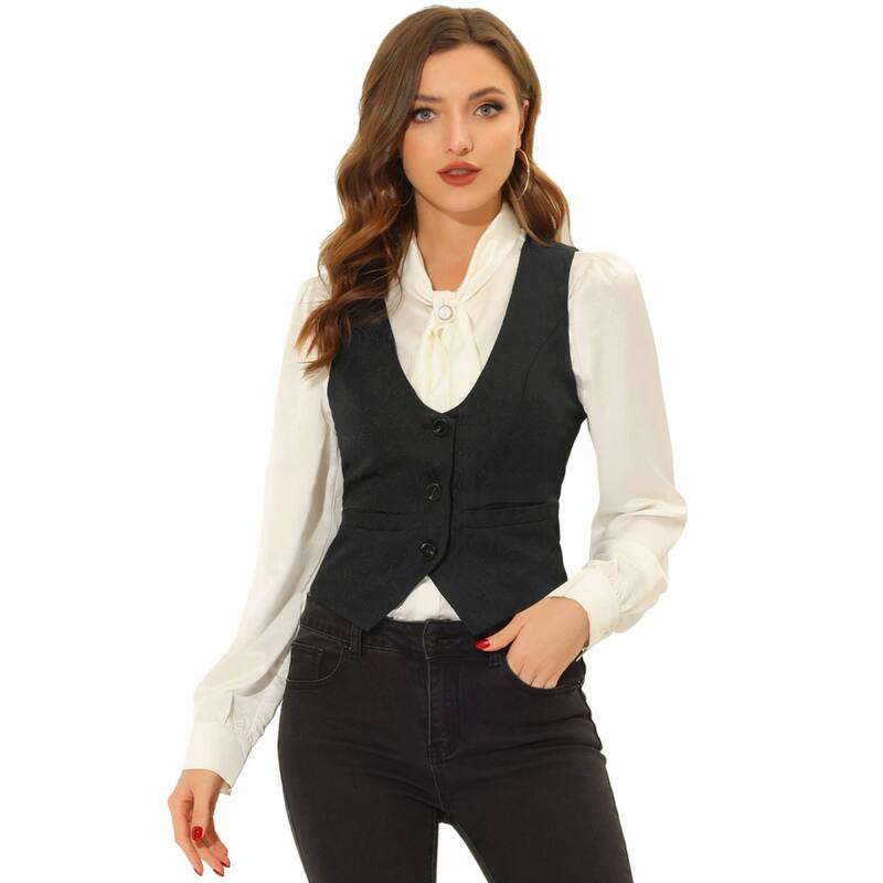 アレグラ ケー レディース アウター ジャケット・ブルゾン ヴィンテージ ベスト ノースリーブ コート ALLEGRA K Women's Vintage Waistcoat Button Up Steampunk Jacquard Sleevelessuit Vest Black ブラック